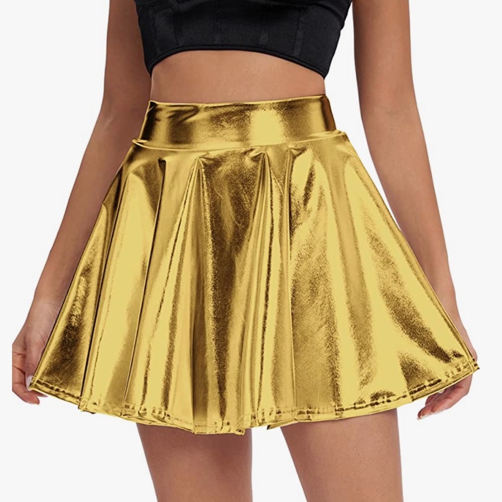 Metallic Gold Skater Skirt - Brand New. Stretchy Spandex.